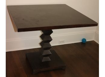 Interesting Espresso Finish Wood Table With Modern Zig Zag Pedestal