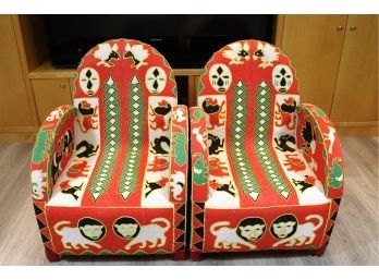 73.Pair Of Yoruba Nigerian Beaded African Armchairs Featuring Lions, Snakes And Masks