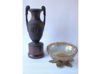 Classical Style Ceramic Cameo Urn & Gilt-Edge Glass Bowl