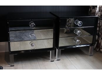 Pair Of Mod Shop Hollywood Modern Black Lacquered Nightstands