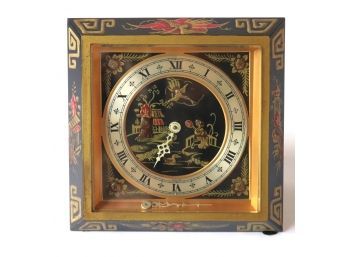 Chinoiserie Style Metal Table Clock With Phoenix Design
