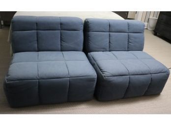 Pair Of Pottery Barn Cushy Lounge Armless Chairs In Denim Fabric Upholstery