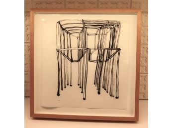 Contemporary Geometric Artwork Titled 'Jungle Gym' On Paper By Molly Barker In Modern Shadowbox Wood Frame