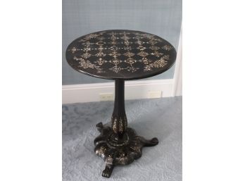 Gorgeous Antique Papier Mache Tilt Top Table With Mother Of Pearl Inlay