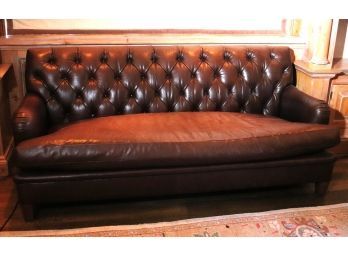 Stylish Vintage Leather Chesterfield Style Sofa With Tufted Back & Long Single Cushion