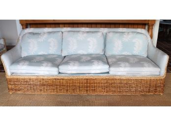 Vintage High-Quality Woven Wicker Sofa With Palm Leaf Upholstery