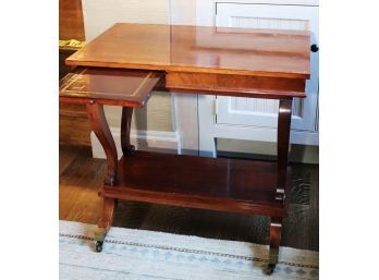 Regency Style Mahogany Side Table With Lyre Shaped Legs & Leather Pull Out