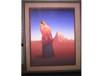 RC Gorman Signed Serigraph Of Native American Woman And Southwest Mesa