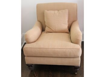 English Club Chair On Casters In Camel Color Linen Upholstery