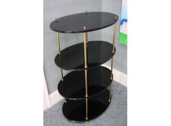 Black Lacquered Petite Etagere With 4 Tiers & Brass Columns
