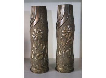 Vintage Brass Trench Art Vases Stamped 1914