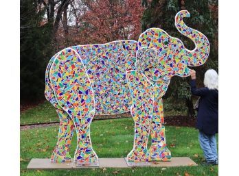 Very Large Lifesize Outdoor Mosaic Elephant Sculpture