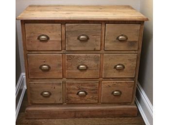 Antique Country Pine 9 Drawer Apothecary Chest With Metal Pulls