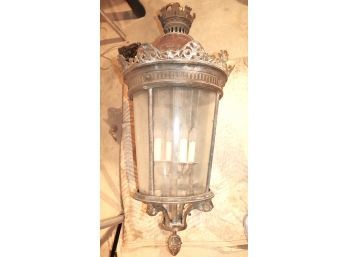 Antique 19Th Century French Style Baronial Lantern Pendant With Castle Details & Glass Doors