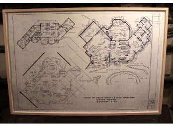 Mark Bennett Framed Architectural Plan Of Bruce Wayne Aka Batman & Dick Graysons Wayne Manor In Gotham