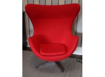 Contemporary Reproduction Arne Jacobsen Style Swiveling Egg Chair In Red Boiled Wool