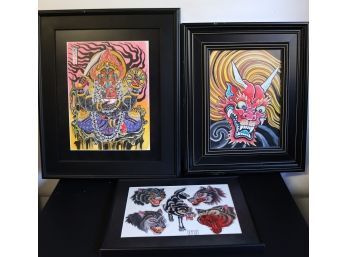 Lot Of Hindu Mystical Paintings With Dragon, Deity & Wolves