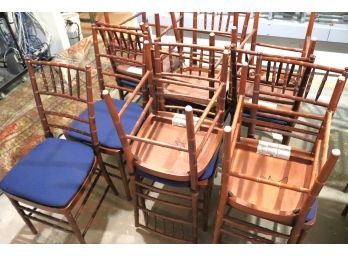 Set Of 12 Contemporary Ballroom Chairs With Wood Faux Bamboo Backs & Legs