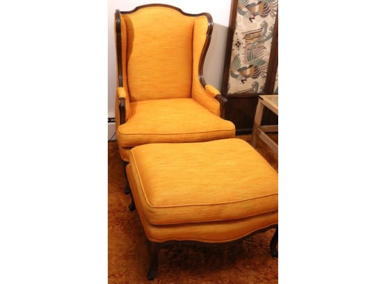 Vintage Carved Wood Chair With Ottoman .