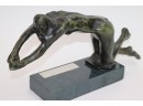Vintage Bronze Sculpture After Auguste Rodins Stretching Man With Patinated Finish On Marble Base