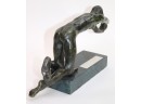 Vintage Bronze Sculpture After Auguste Rodins Stretching Man With Patinated Finish On Marble Base