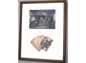 Antique Framed Print Titled The Card Player With Antique Playing Cards