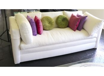 Large Custom White Cotton Sofa With Ottoman And Pillows