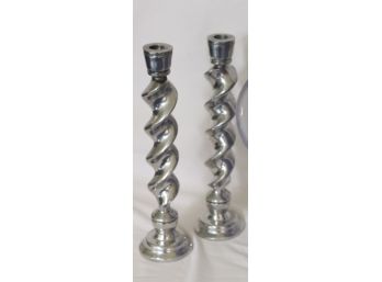 Set Of Corkscrew Style Stainless Candlesticks