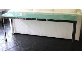 Large Metal Frame Console Table With Sea Green Glass Top
