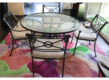 48' Round Glass Table With Metal Base And 4 Chairs