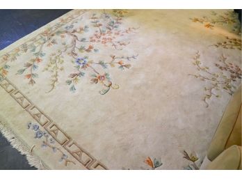 Asian Floral Pattern Machine Made Rug With Fringes