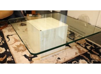 Thick Glass Coffee Table With Marble Stone Base