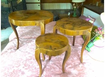 Set Of Burl Wood Stacking/ Nesting Tables