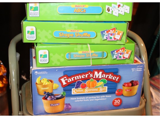 Lot Of Assorted Children's Games Includes Farmers Market, Shape Shuffle, & ABC's