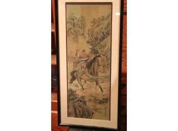 Large Asian Print Soldier On Horseback With Red Stamp