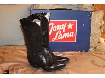 Tony Lama Black Leather Boots With Box Size 8