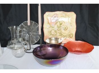 Lot Of Assorted Bowls, Pitchers, And Candlestick Holders