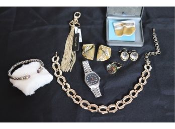 Women's Jewelry Lot Includes Sterling Twist Bracelet, Rosenthal Pin, And Porsche Design Watch