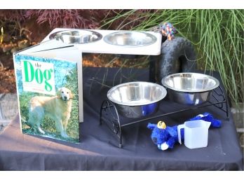 Stainless Steel Dog Bowls With Stands And Dog Book