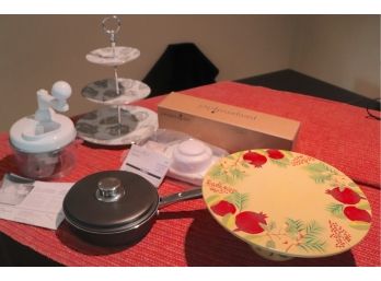 Assorted Lot Including Pampered Chef Simple Slicer, Egg Poacher And More