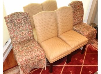 Set Of 6 Cushioned Dining Room Chairs Floral And Gold Print Fabrics