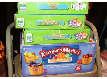Lot Of Assorted Children's Games Includes Farmers Market, Shape Shuffle, & ABC's