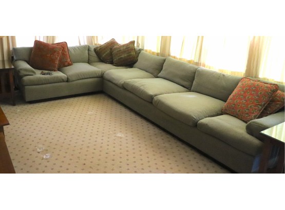 Large Custom Sea Green 2 Piece Sectional Sofa With Cushions And Pillows