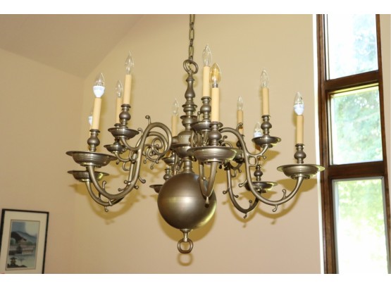 Large Vintage Traditional Colonial 6 Arm Brass Chandelier