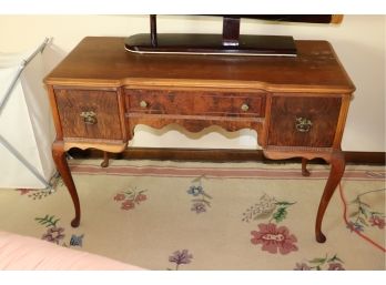 Antique Wood Desk Crotch Mahogany With Queen Anne Style Legs And Carved Detail