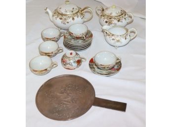 Lot Of Assorted Gold And Cream Pattern China Nippon With Hand Painted Japanese Tea Set
