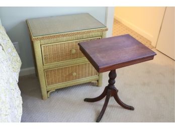Wicker Night Stand With 2 Drawers With Vintage Wood End Table