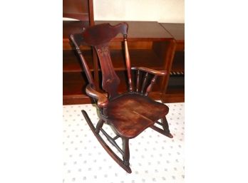 Antique Wood Rocking Chair With Tall Back