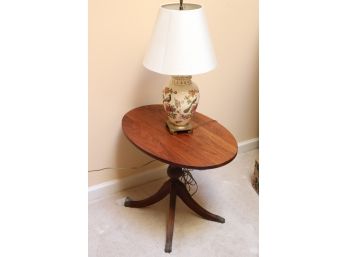 Vintage Wood Side Table With Lenox Lamp