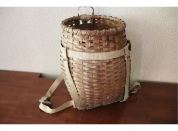 Vintage Creel Woven Fishing Basket With Straps